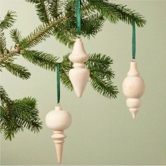 Hearth & Hand with Magnolia NIB Wooden Spindle Christmas Ornaments Set of 3 - Picture 1 of 5